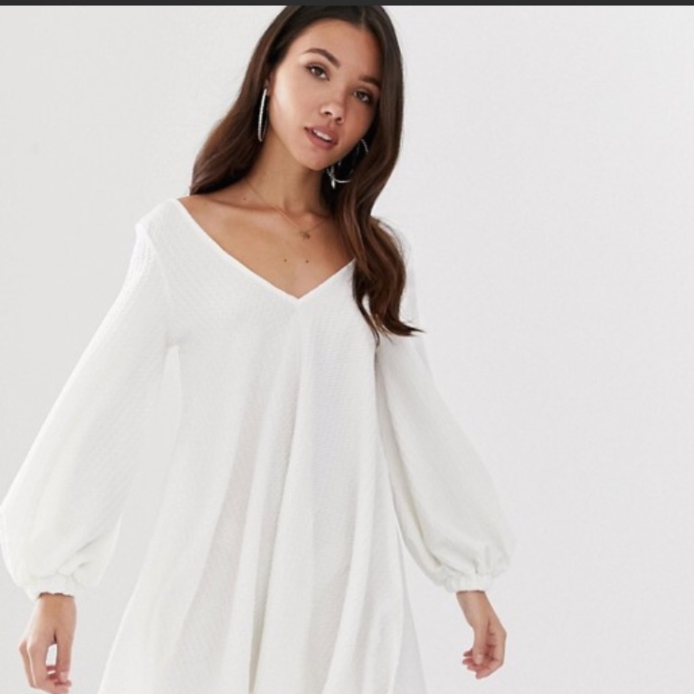 White Long Sleeved Swing Dress